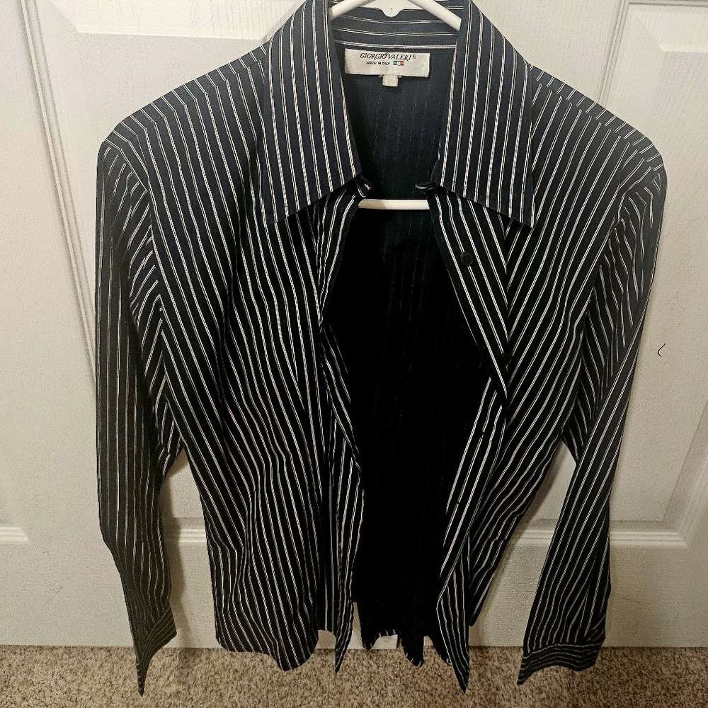 Black and White Striped Button-Up Shirt